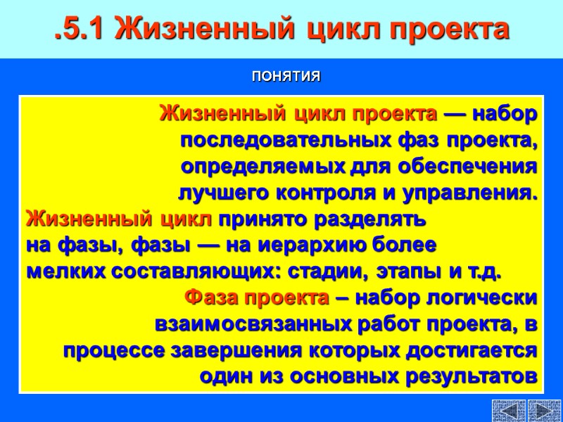 Жизненный цикл проекта — набор последовательных фаз проекта, определяемых для обеспечения лучшего контроля и